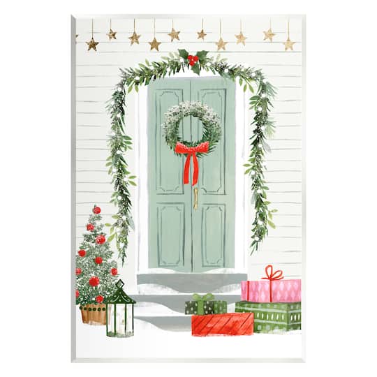 Stupell Industries Christmas Presents Wreath Doorstep Wall Plaque Art